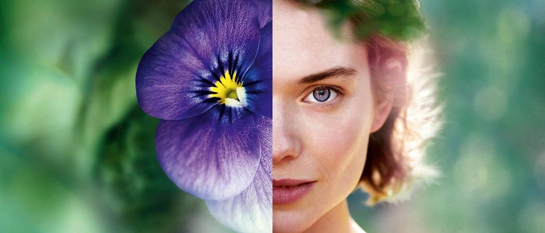 Beeld half bloem, half gezicht